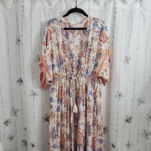 Ces Femme Floral Maxi Dress - Coral,Cream and Blue¹